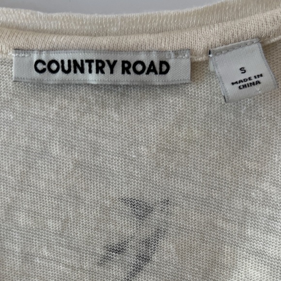 Country Road Top Tee Women’s Sz S White Black Bird Print Linen Blend Long Sleeve - Picture 3 of 10